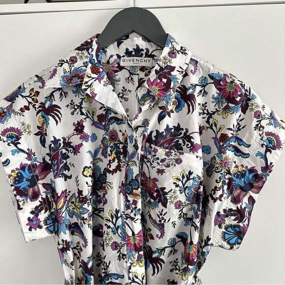 Givenchy Wallpaper Vines Floral Print Cotton Poplin Belted Dress - Picture 3 of 8